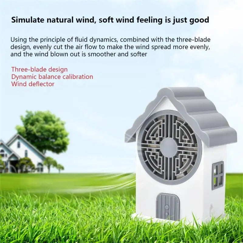 Mini House Fan, 3 Wing Desktop Fan, House Shape Electric Fan, Portable Mute Electric Cooling Fan, Rechargeable Portable Personal Desk Fan Mini House Fan, 3 Wing Desktop Fan, House Shape Electric Fan, Portable Mute Electric Cooling Fan, Rechargeable Portable Personal Desk Fan